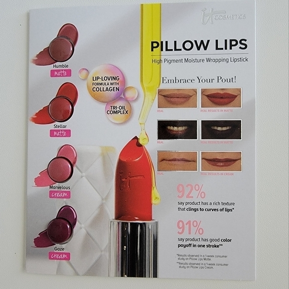 ⚪ $1 ADD ON ⚪ IT COSMETICS PILLOW LIPS DISCOVERY/PACK CARD - Picture 1 of 3